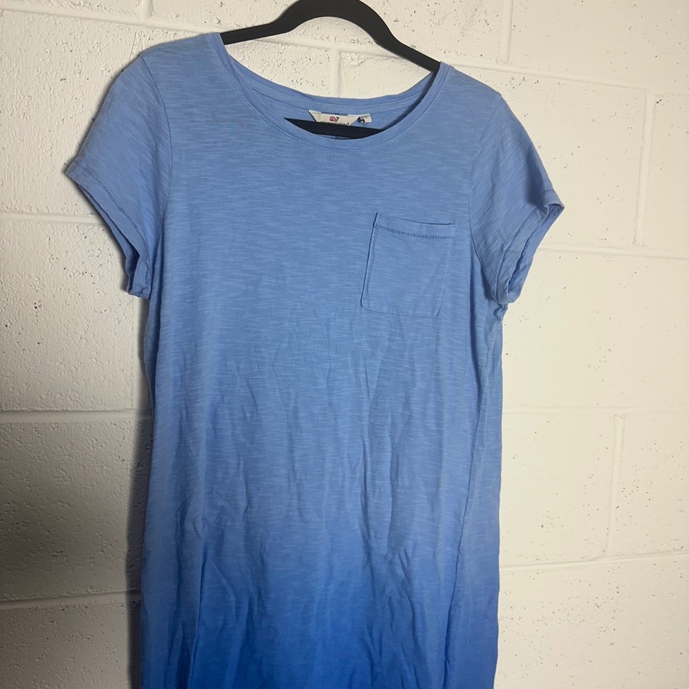 Vineyard Vines Blue Ombre Slub Knit T-Shirt Dress Short Sleeve Pocket Medium